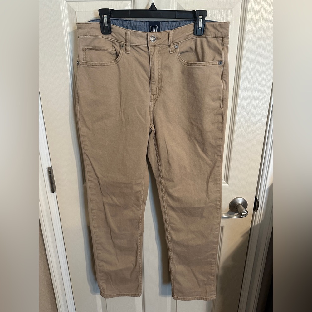 GAP Men's Super Soft Stretch Twill 5 Pocket Slim Fit Pant, Tan, Sz 34X30
